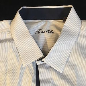 Tasso Elba blue and white striped shirt.